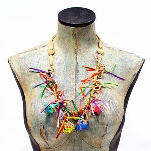 VTG 80's Mexican Fiesta Ceramic Piggy Necklace